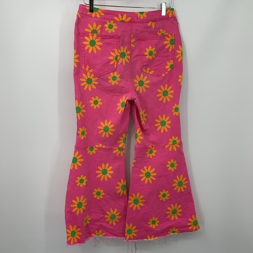 Free People Youthquake flared pink jeans flower daisy raw hem retro 70s women 30 - Picture 5 of 6